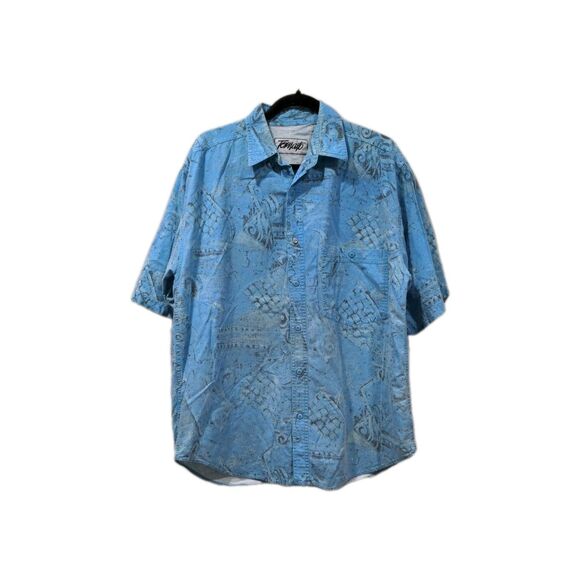 Vintage Tomato Mens Graphic Button Up SS Shirt Size L Blue Abstract Art 80s 90s - Picture 1 of 11